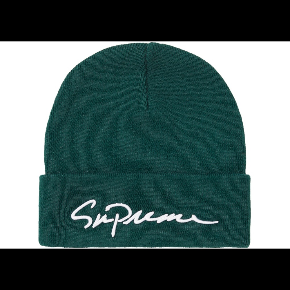 Supreme Classic Script Dark Green Beanie Hat